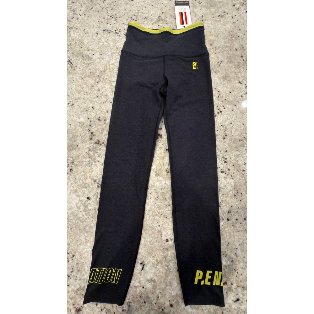 P.E‎ Nation Leggings XS Orbital Charcoal Marl Yellow Logo NWT